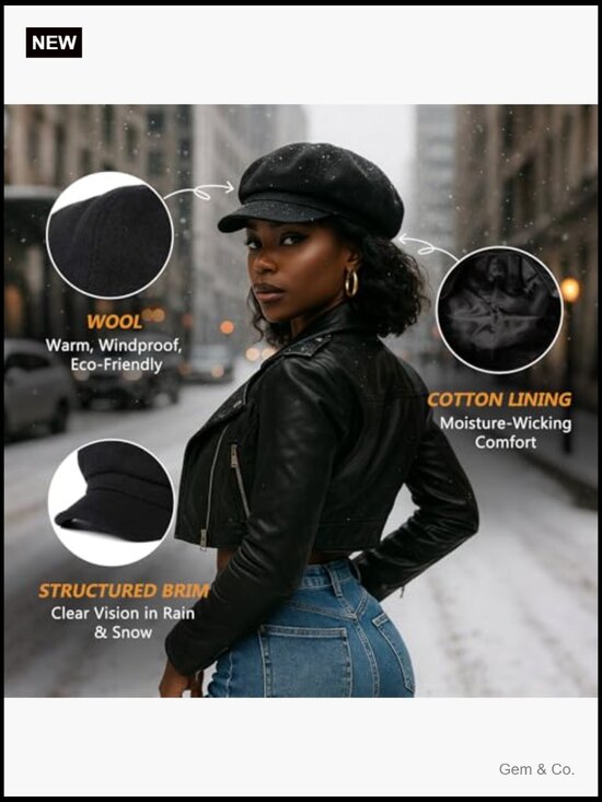 Wool Blend Newsboy Hat Adjustable Vintage Cabbie Cap Winter main image 6